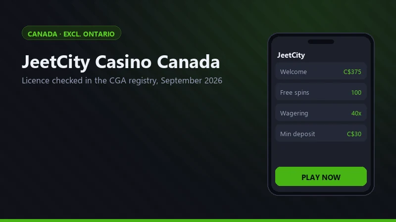 JeetCity Casino Canada welcome offer of C$2,875 and 180 free spins shown in Canadian dollars